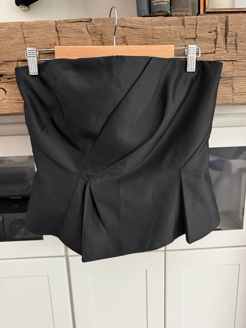 White House Black Market Strapless Bustier Top Black Pleated Size 8